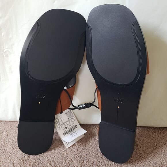 Zara Nwt Suede Leather Slide Strappy Sandals Toe Loop Metal Buckle Sz 6.5 Brown - Picture 13 of 13